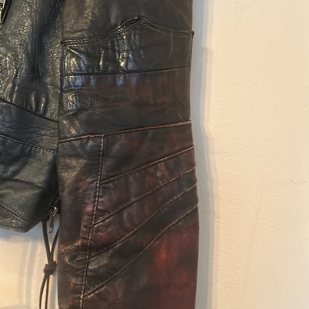 Vintage two tone leather lace up Moto motorcycle biker jacket - Picture 10 of 17